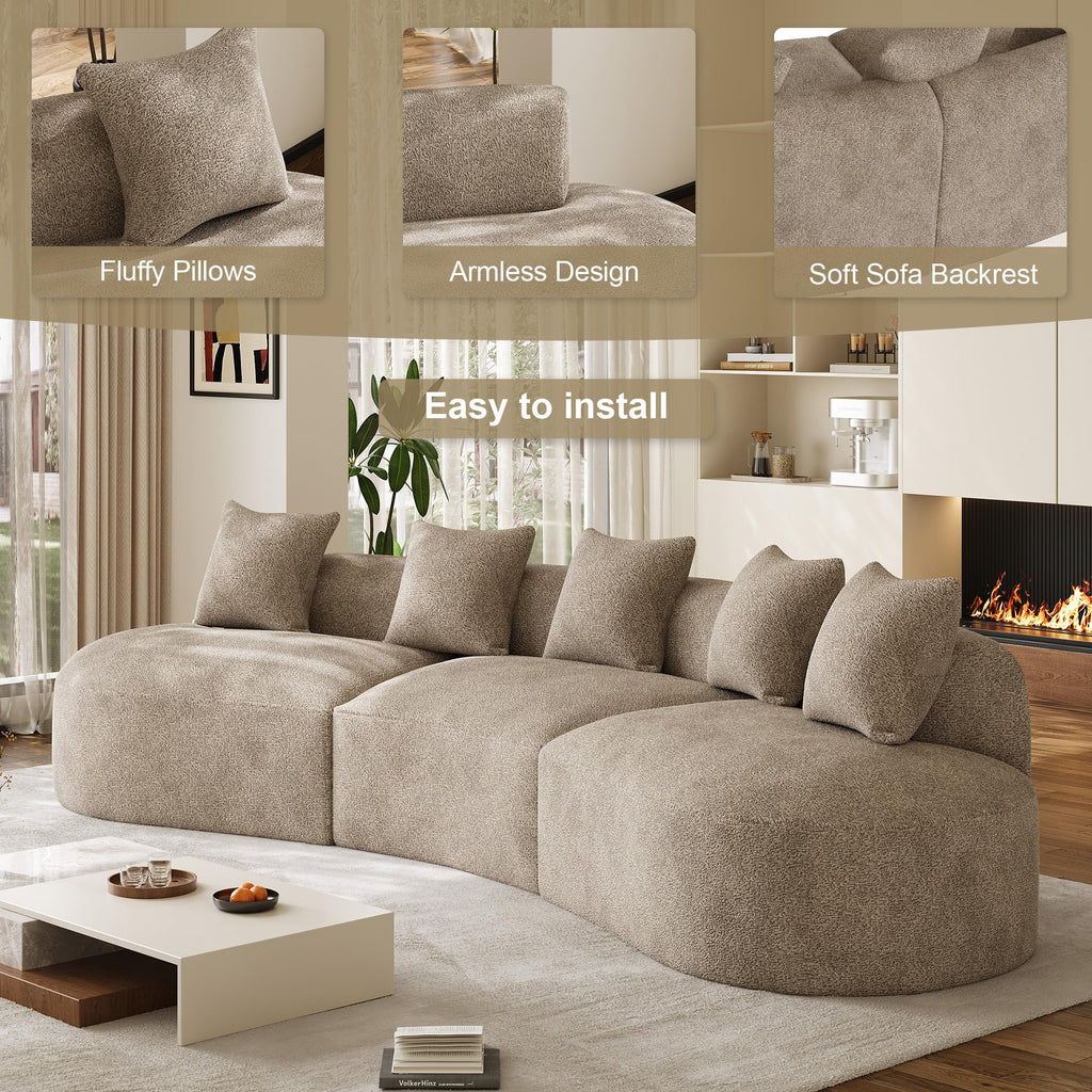 134" Oversized Sectional Sofa, Modern Luxury Plush Chenille 4-Seater Extra Deep & Wide Seat Curved Cloud Couch with