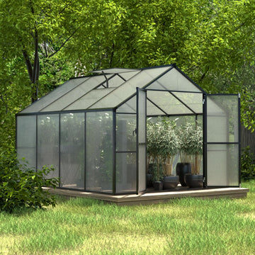 8x8 FT Outdoor Greenhouse Kit, Polycarbonate Aluminum Walk-in Greenhouse with Adjustable Roof Vent and Lockable Door