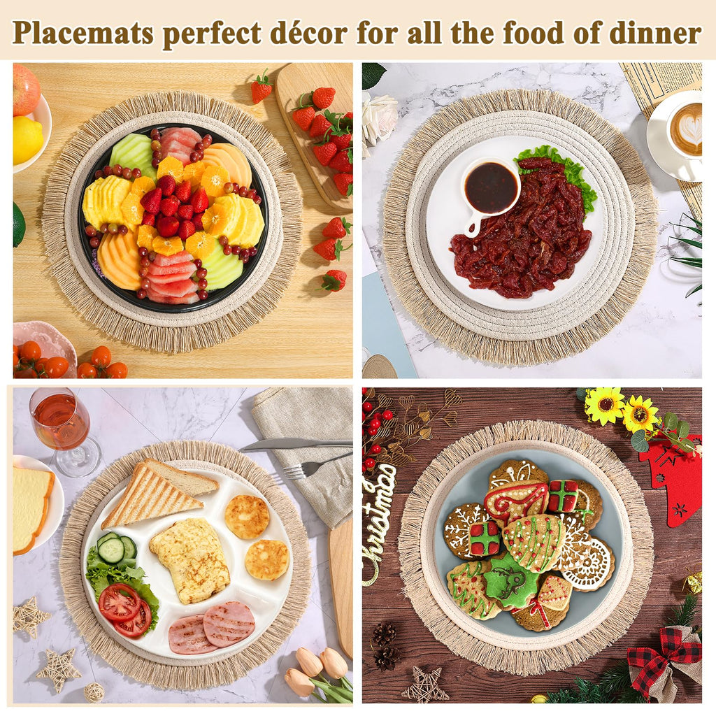 Round Placemats Set of 4 Table Mats 13Inch Washable Cotton Heat Resistant for Dining Table Decor, Farmhouse Thick