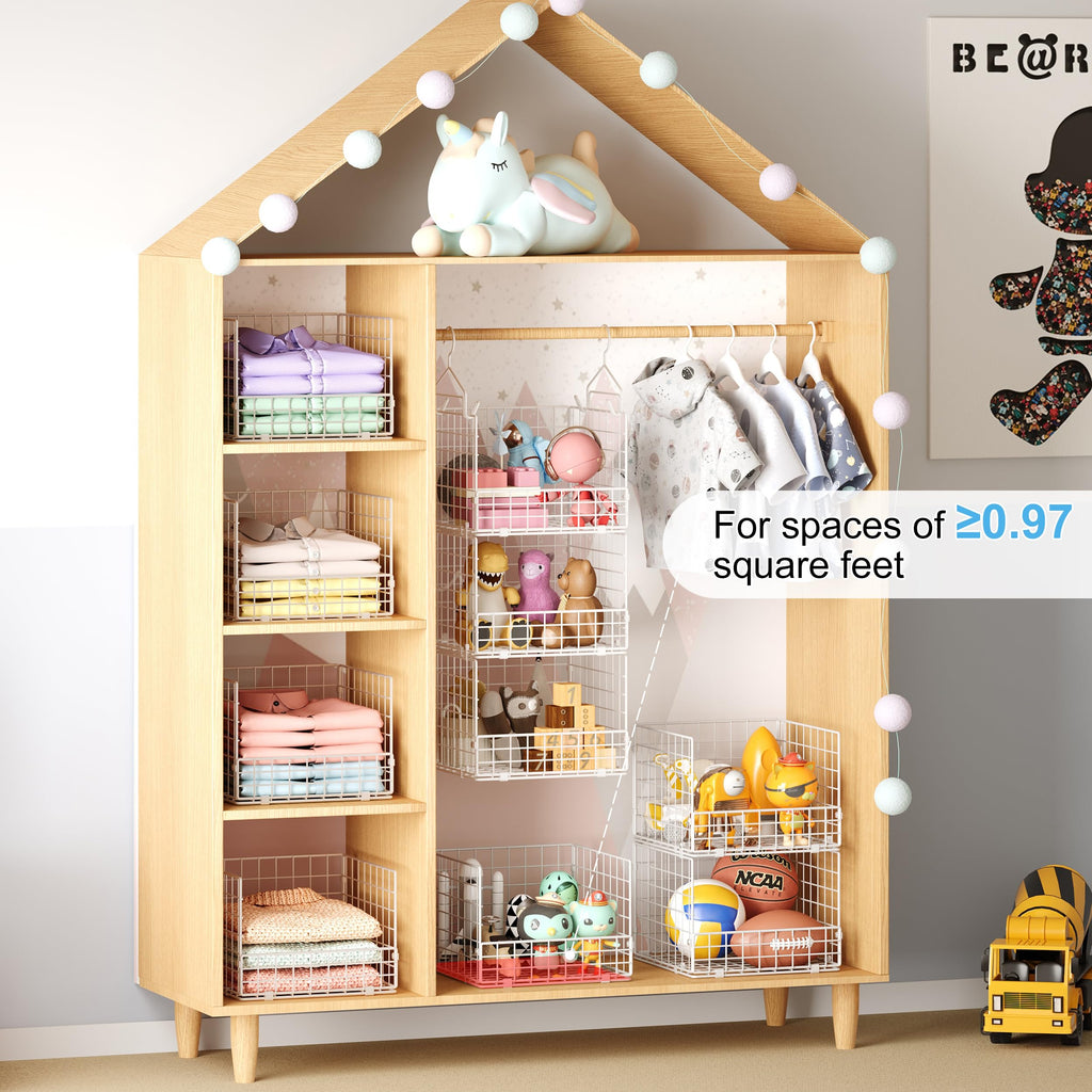 3-Tier Hanging Closet Organizer with 5 S Hooks, Closet Shelves for Clothes, Shoes, Handbags, Accessories, Hanging
