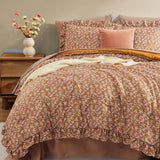 Queen Comforter Set - 7 Pieces Ruffle Brown Bedding Sets, Shabby Chic Farmhouse Bed in a Bag with Ruffle Comforter
