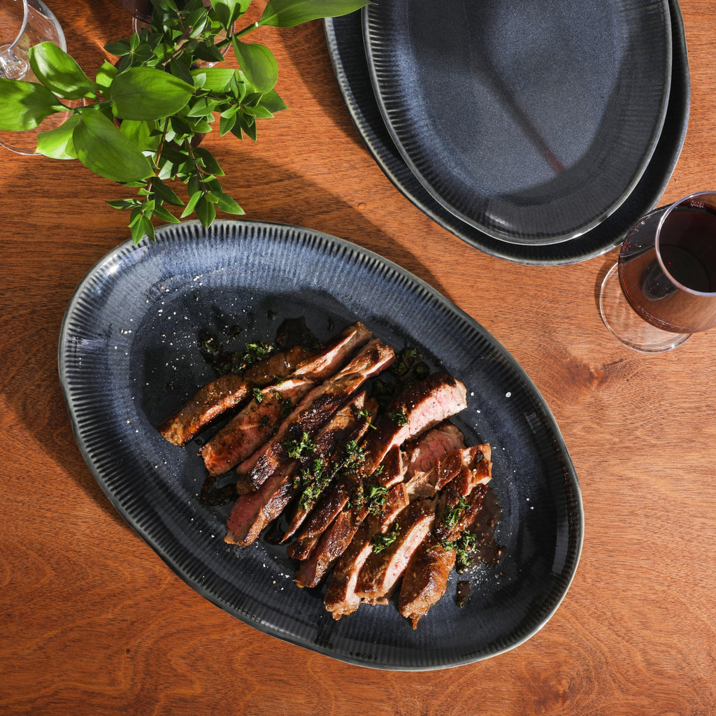Sandy Pines 3 Piece Oval Platter Set, 15.7", 13.75" & 12" Stoneware Serving Platters, Reactive Glaze Finish