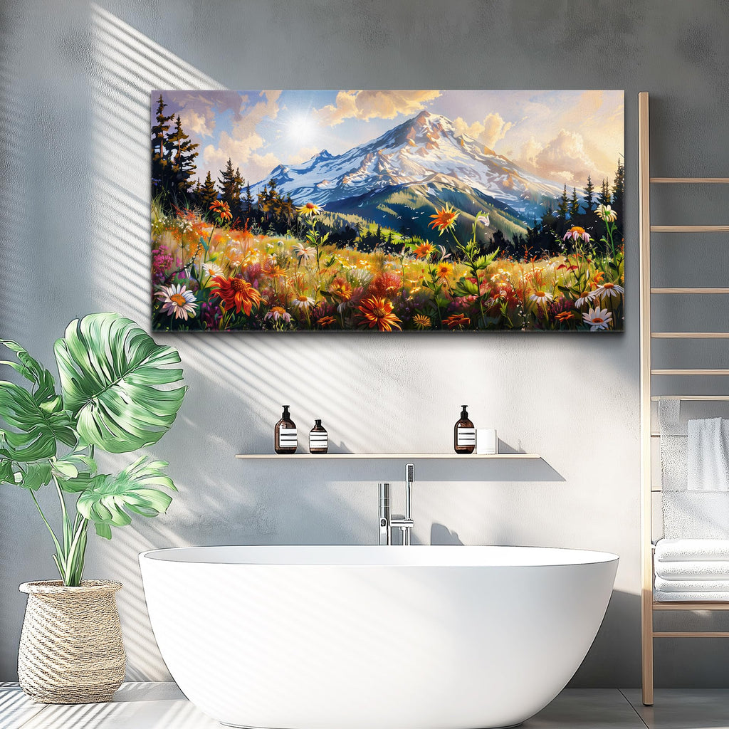 Canvas Wall Art Framed Wall Decor Modern Office Wall Decoration Mountain Flower Landscape Paintings Farmhouse