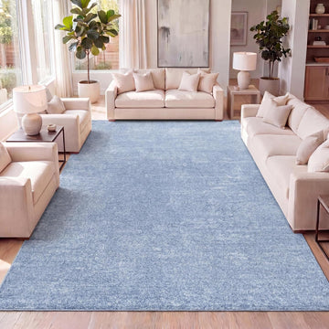 Haze Solid Low-Pile Classic Blue Indoor Area Rug 12x15, Coastal,Bohemian,Minimalist,Classic, Easy-Cleaning,Pet