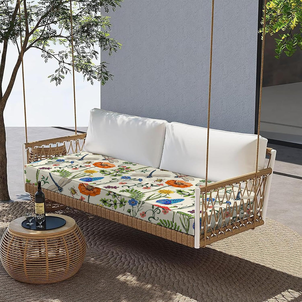 Outdoor Waterproof Bench Cushion 48 x 18 x 3 Inch with Ties | Water-repellent floral patio cushion Waterproof for