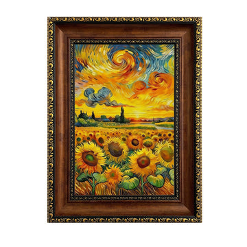 Yellow Sunflower Canvas Wall Art Starry Night Landscape Painting 16x24 In