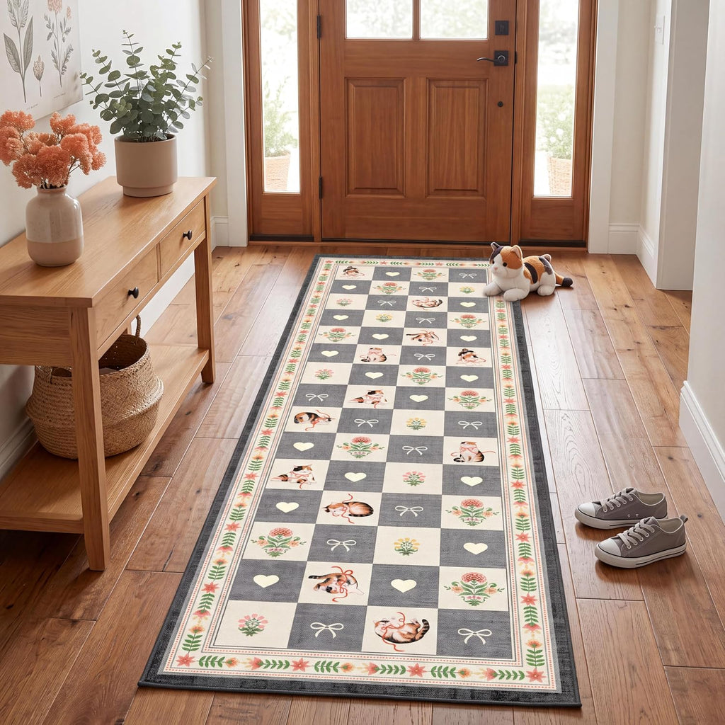 Garvve Washable Runner Rug 2x6 Modern Checkered Low Pile Kitchen Rug