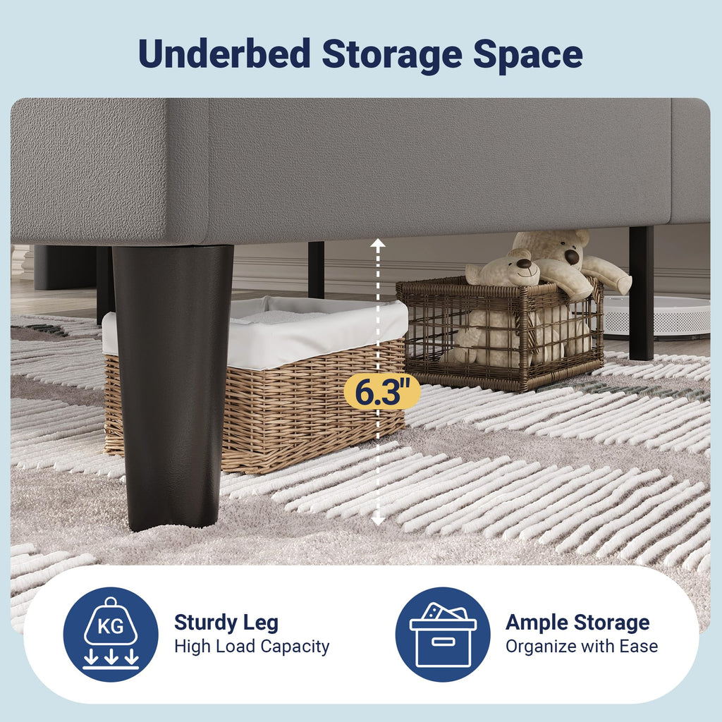 King Size Velvet Bed Frame with Charging and Shelf, Grey
