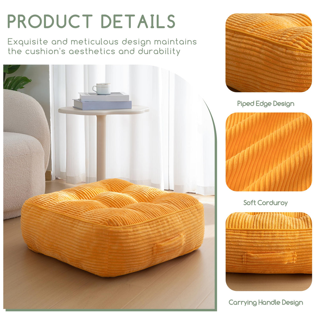 8" Extra Thick Floor Pillow Cushion for Adults, Meditation Cushion Pillow, Large Square Floor Sitting, Tufted