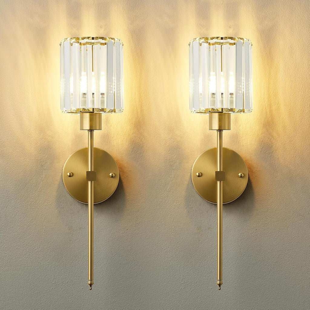 Hardwired Crystal Wall Sconces Set of Two - Dimmable Wall Light Fixtures 3000K, Warm White, for Hallway, Bathroom