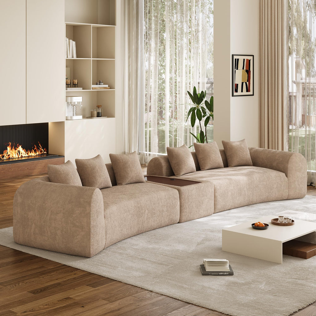 177" Oversized Curved Sectional Sofa, Chenille Cloud Couch, Camel