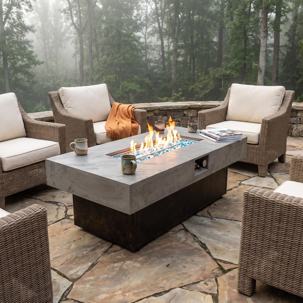 56" Propane Fire Pit Table, 50, 000 BTU, 3 Heights, Cement Grey