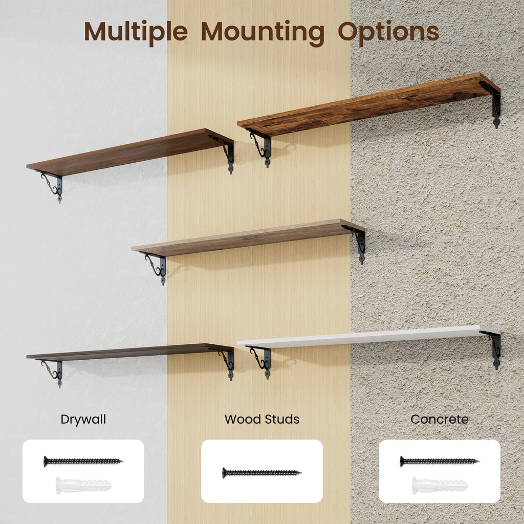 Floating Shelves for Wall Decor, 39.4W x 8D Shelves Set of 2, 8 Inch Deep Rustic Wood Shelves Wall Mounted with