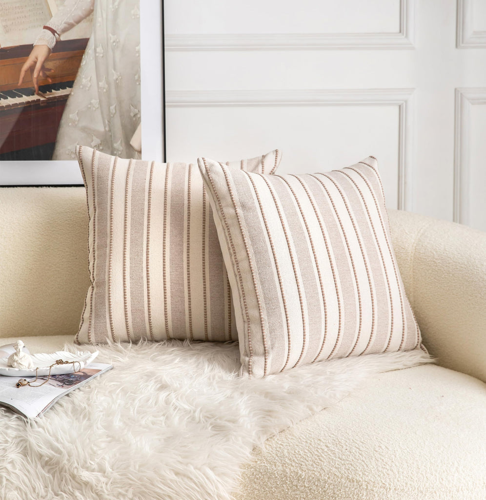 Decorative Boho Throw Pillow Covers, Farmhouse Textured Pillow Case, 22 x 22 Inch Set of 2, Chair Sofa Bedroom Living
