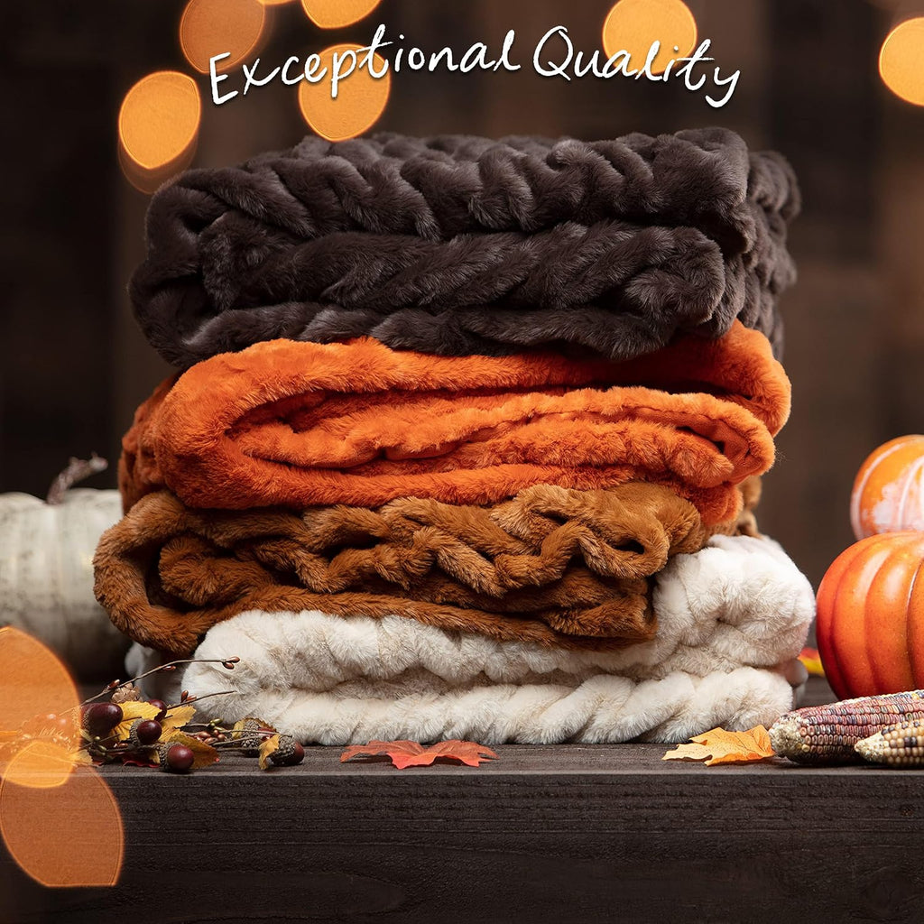 Premium Ruched Faux Fur Throw Blanket - Luxurious, Soft Reversible Mink Blanket - 108" x 86" (King Size) - Dark Gray