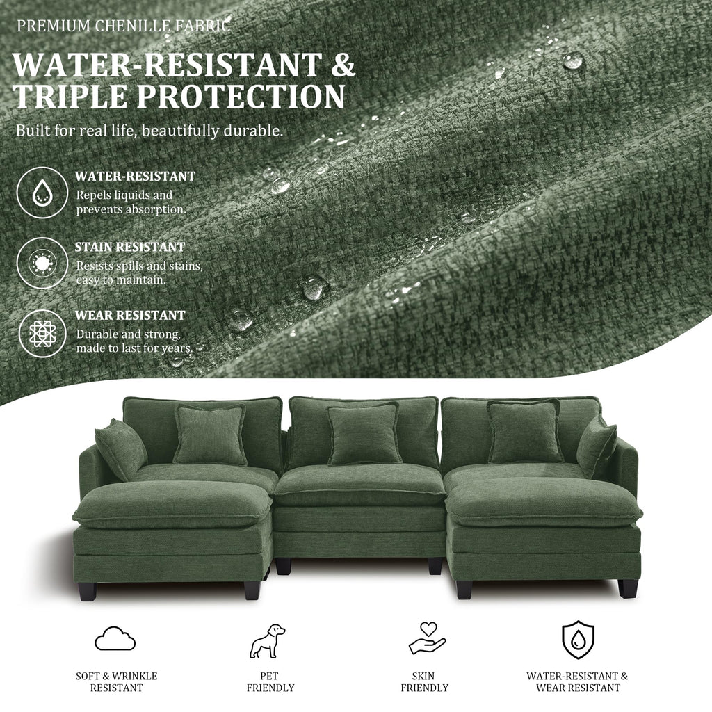 147" Oversized Modular Sectional Sofa with USB Charging Port, Water-Repellent Stain-Resistant Fabric, Deep Seat