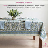 Clover Blue 100% Cotton Rectangle Fall Tablecloth, Handblock Floral Linen Table Cloth Dining Table I