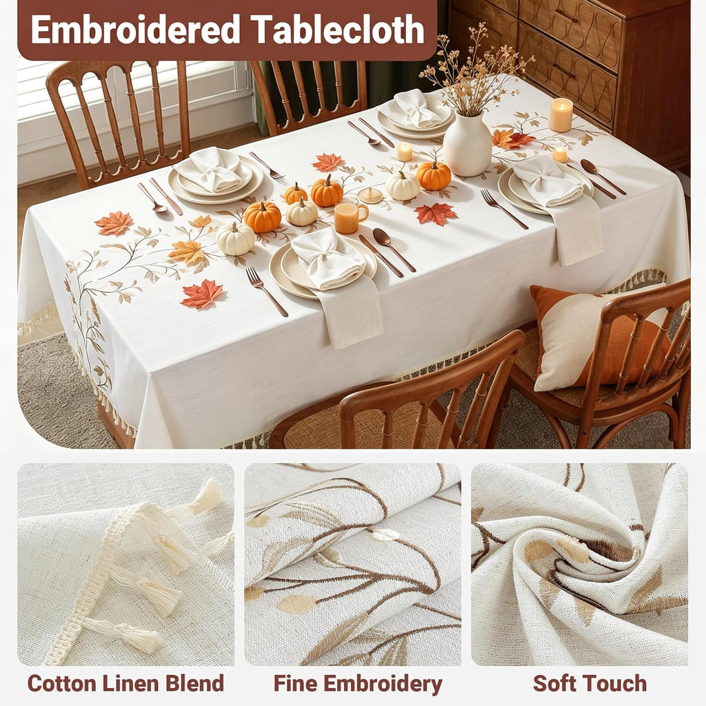 Rectangle Embroidered Tablecloth with Tassels 55x120 Inch