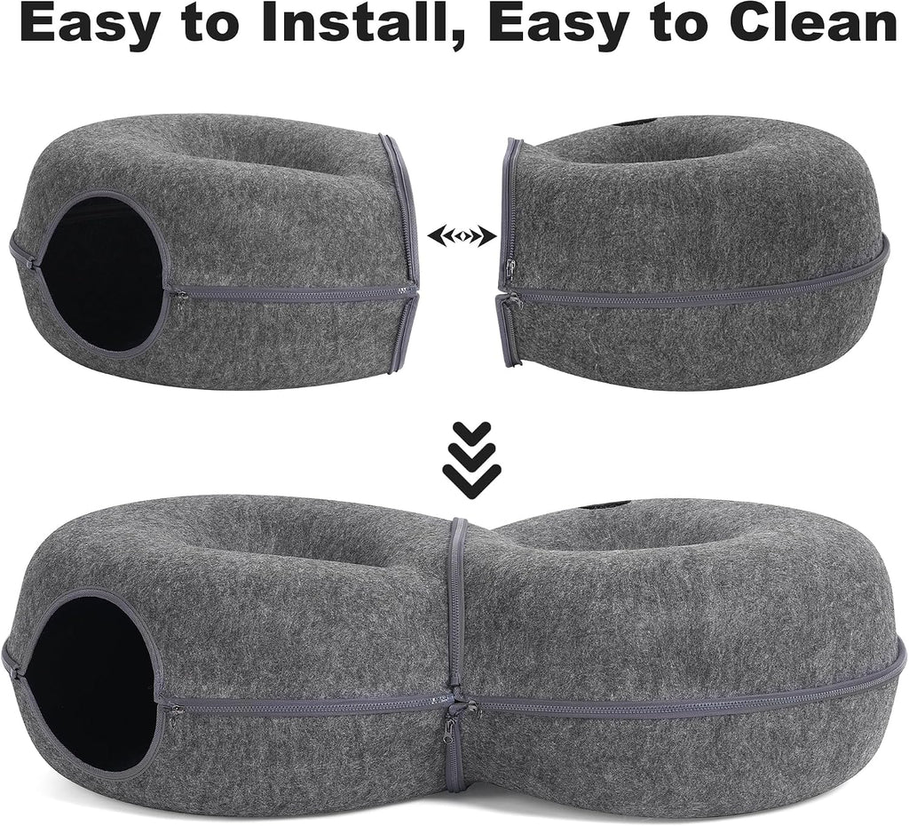 8-Shaped Large Cat Tunnel Bed for Indoor Cats, Infinite Circulation Peekaboo Cat Cave with 12 Toy Balls, Cat Donut