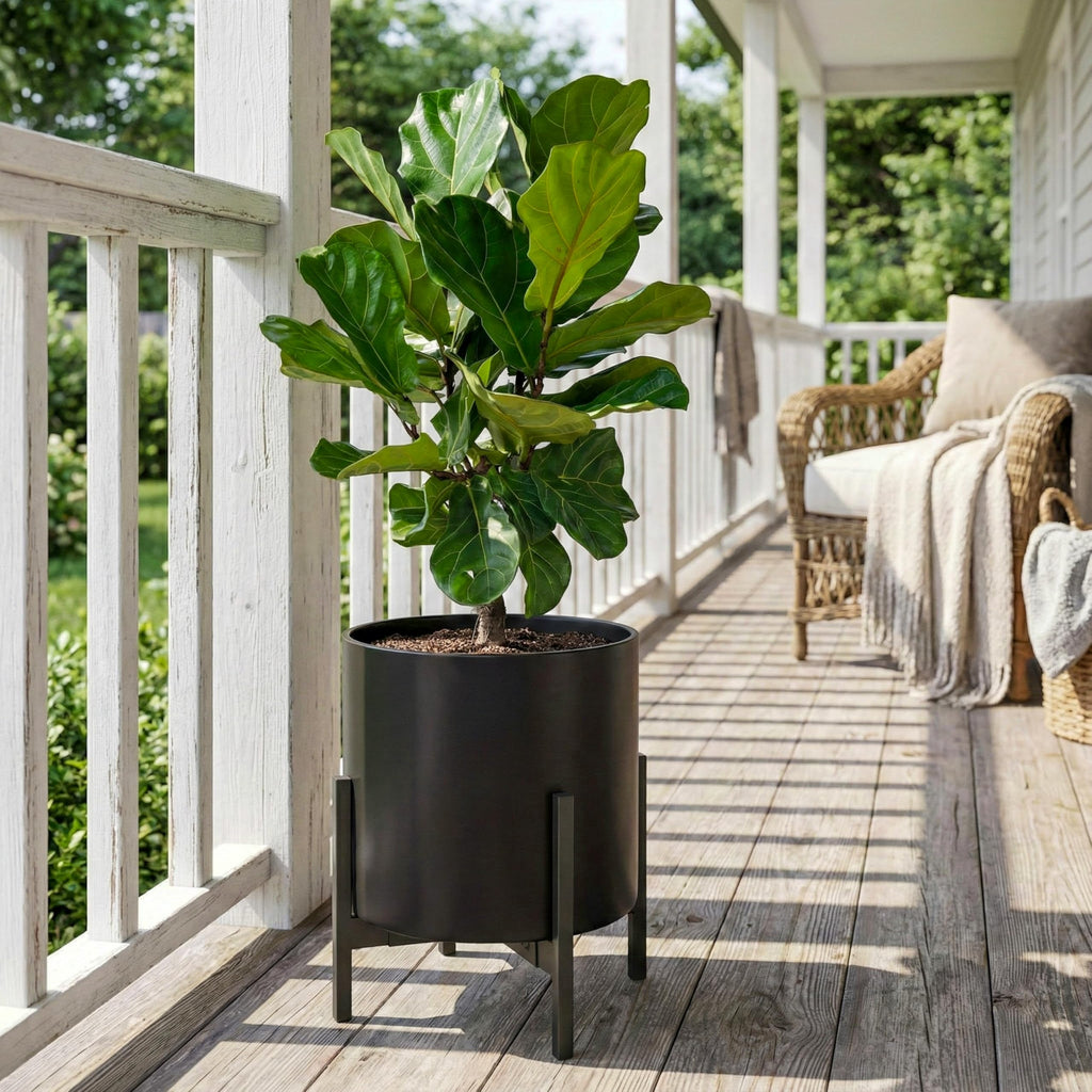 12 Inch Fiberstone Planter - Lightweight Modern Cylinder Plant Pot with Drainage Hole & Plug, Indoor Outdoor Use
