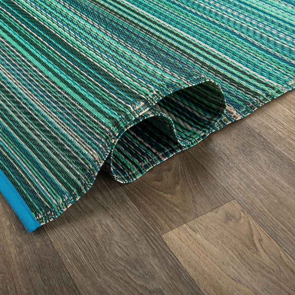 Contemporary Stripe Patio Deck Backyard Area Rug Blue
