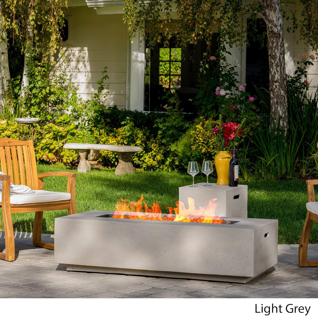 Home Aidan Outdoor Rectangular Fire Table with Tank Holder, Light Gray