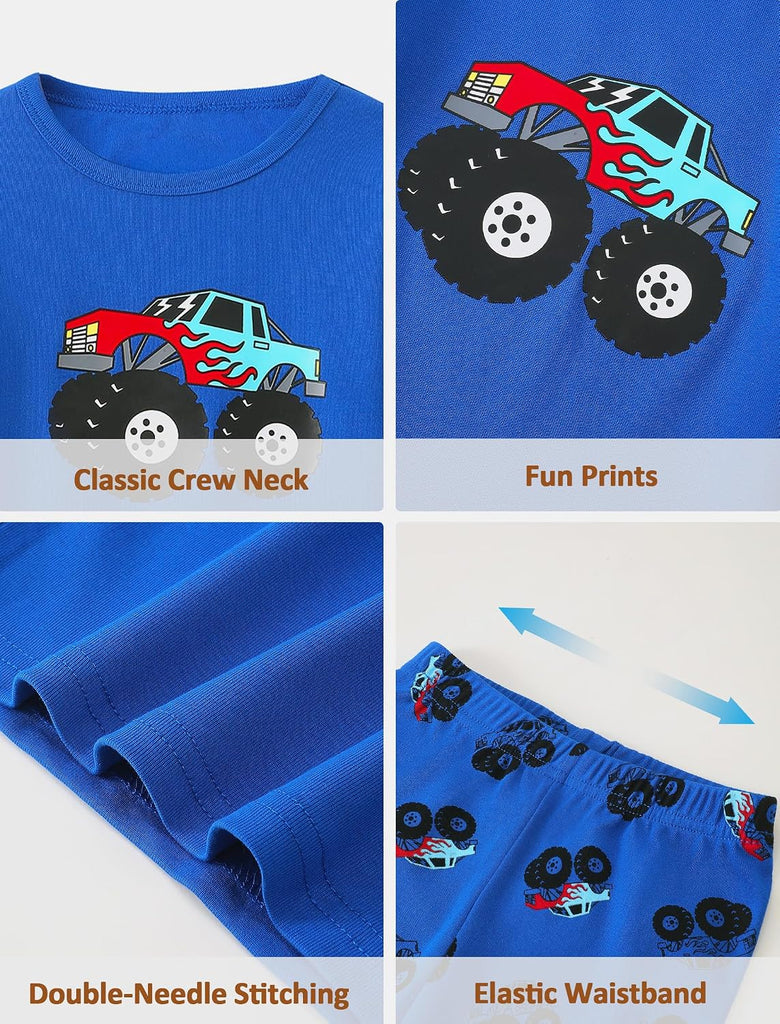 Boys Cotton Pajamas 2 Pcs Snug Fit Long Sleeve Pj Set
