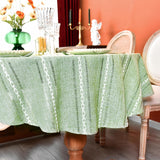 Rustic Oval Cotton Linen Tablecloths Embroidered Farmhouse Spring Table Cloths, Kitchen Dining Room 