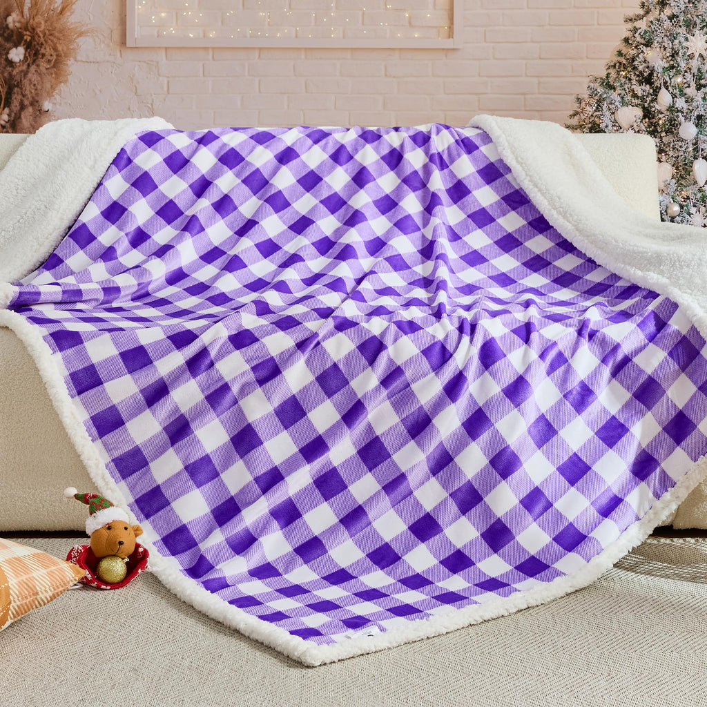 Christmas Sherpa Fleece Throw Blanket Soft Warm Buffalo Plaid