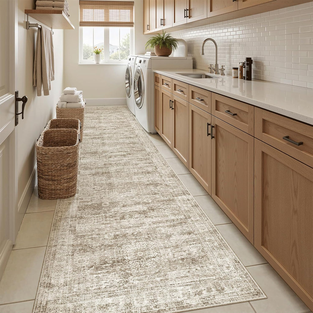 Runner Rug 2'6" x 10' Washable Non-Slip Runner Rugs for Kitchen Bathroom Laundry Room Vintage Ultra 