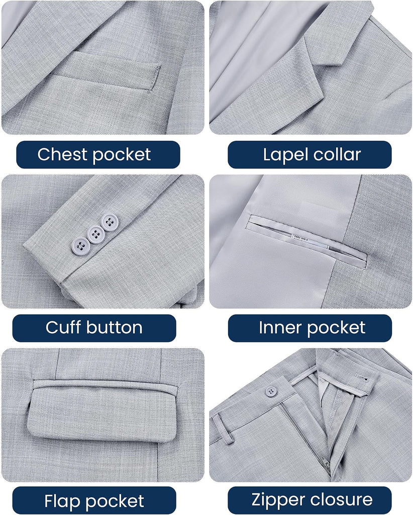 Boys Suits Pieces Slim Fit Formal Kids Suit Tuxedo Wedding Ring Bearer Outfit with Adjustable Waist