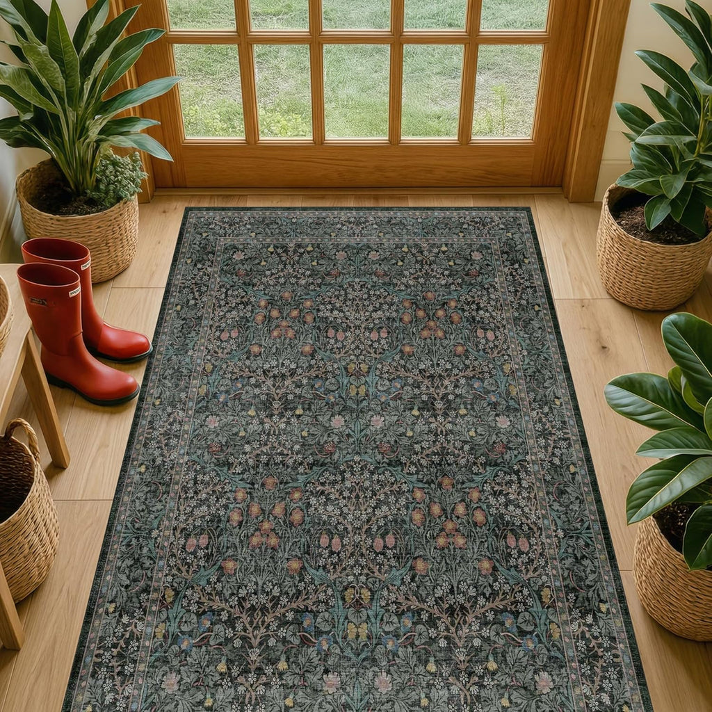 Vintage Floral Dark Green 3x5 Area Rugs