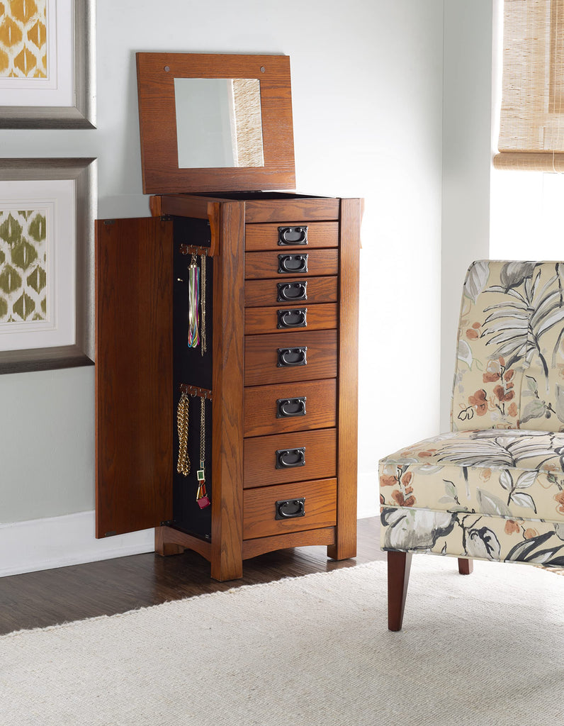 Oak Kat Jewelry Armoire 19.625"L x 15.25"W x 40.625"H