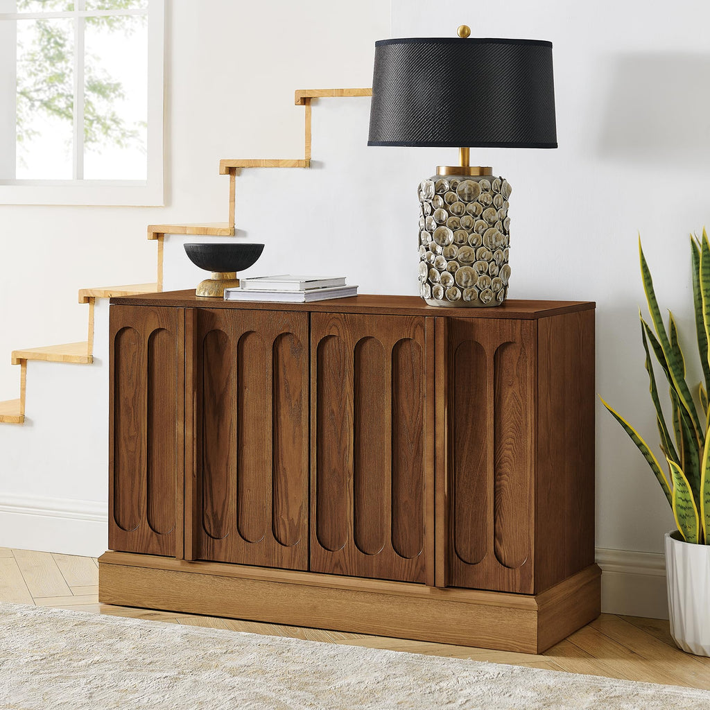45" Mid-Century Modern Sideboard Buffet Cabinet with Fluted Doors, Credenza Storage Cabinet with Solid Wood