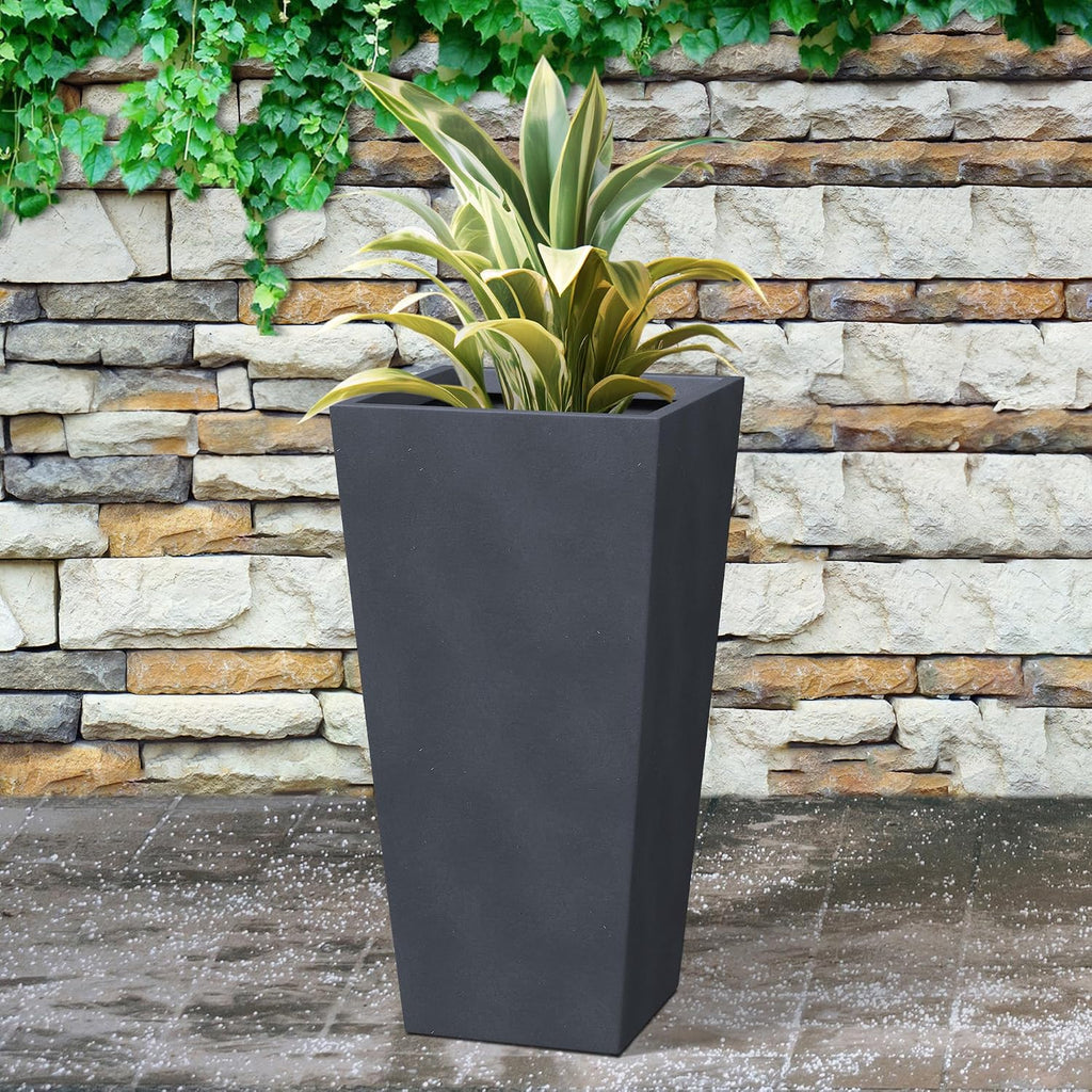28 Inch Tall Tapered Concrete Planter, Modern Style Large Plant Pot with Drainage Hole and Rubber Plug , Backyard