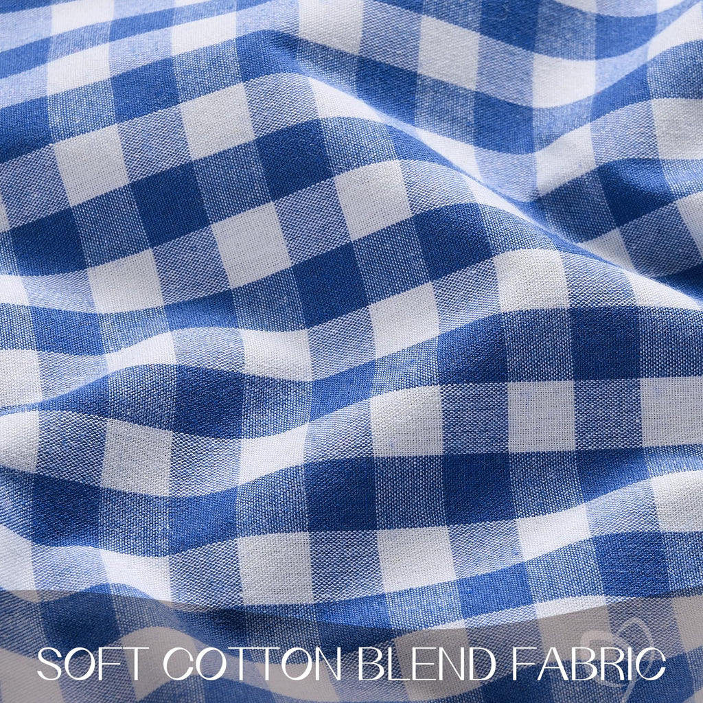 Gingham Ruffled Round Tablecloth, 70 Inch, Blue