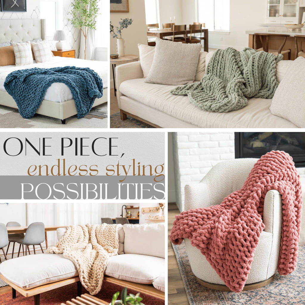 Chunky Knit Throw Blanket 50x70 in, 8 lb Oceanside Blue
