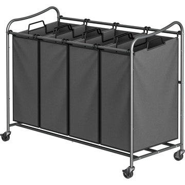 4-Bag Heavy Duty Laundry Sorter Rolling Cart, Dark Grey