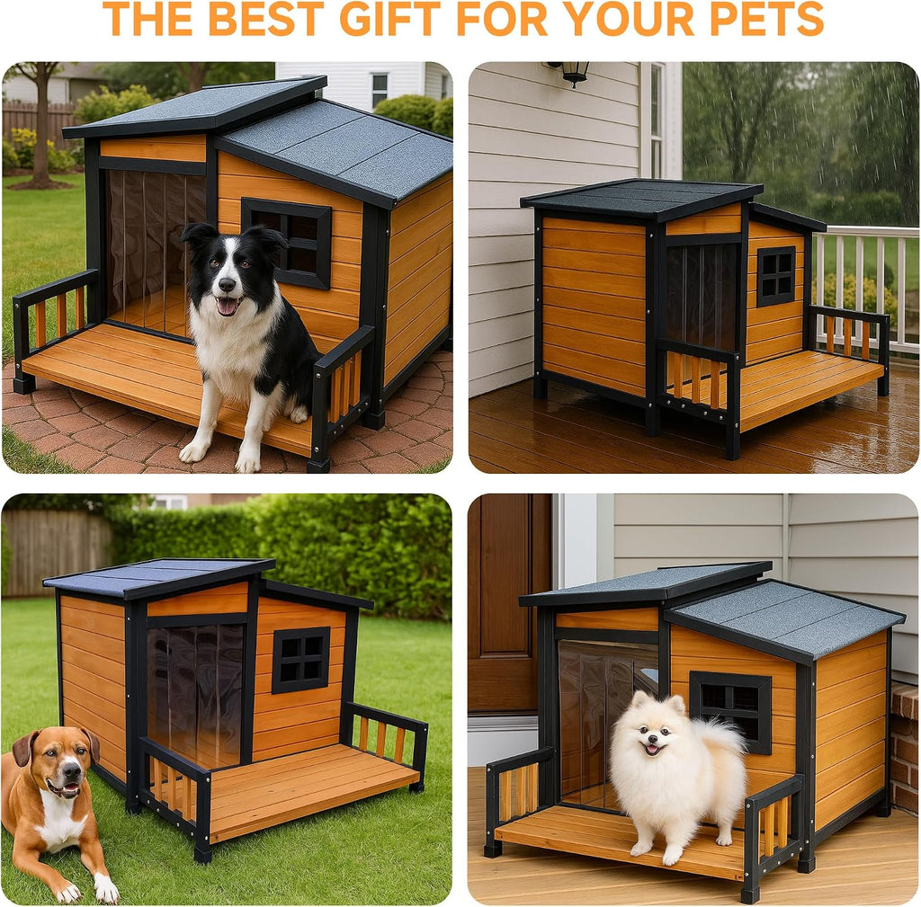 Large Dog House Outdoor Elevated Wooden Dog Kennel with Porch Brown 39"
