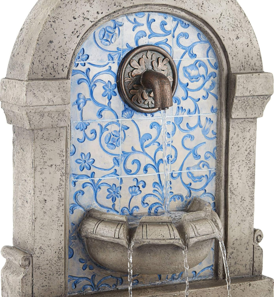 Manhasset 30 1/4" High Large Italian Outdoor Decor Blue Faux Stone Floor Fountain Standing Waterfall Tiered Cascading