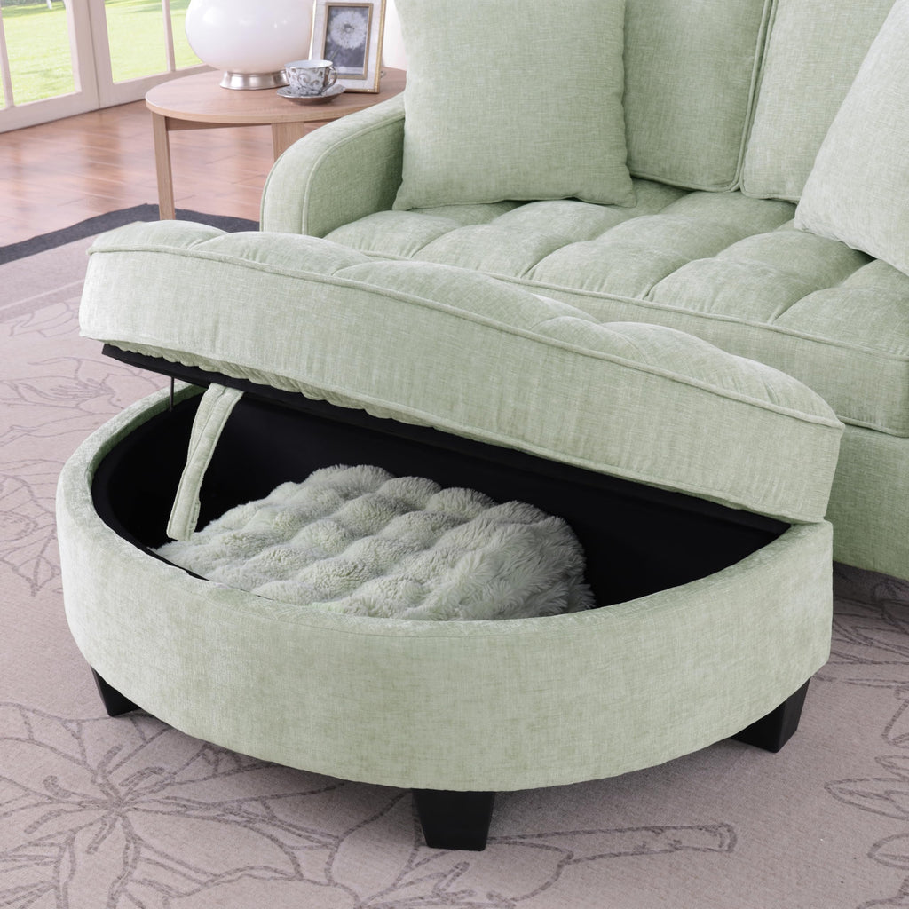Chenille Tufted Loveseat Sofa and Ottoman Set