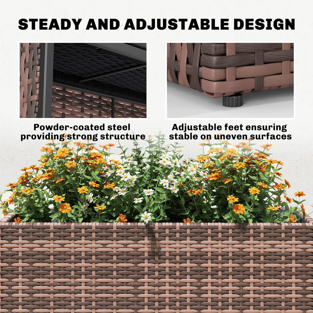 Tall Rectangular Planter with Removable Liner PE Wicker Brown