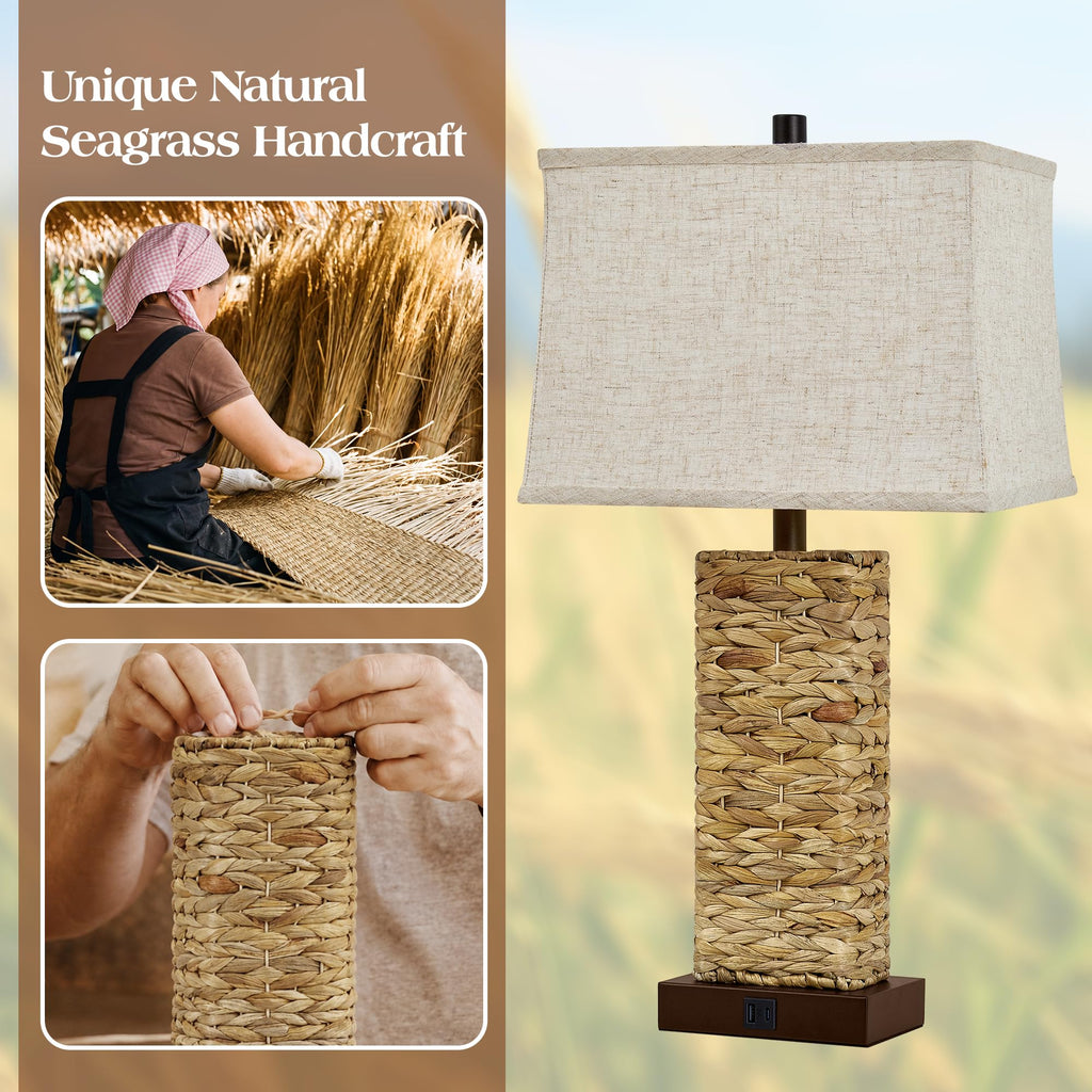 Rattan Table Lamps Set of 2, Bedside Lamps Nightstand