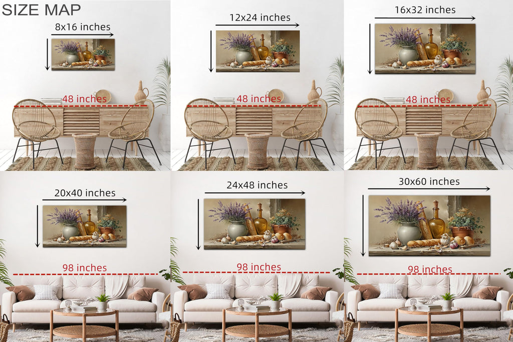 Farmhouse Kitchen Wall Decor, Rustic Kitchen Wall Art & Italian Bread & Lavender Canvas Print, Vintage Country