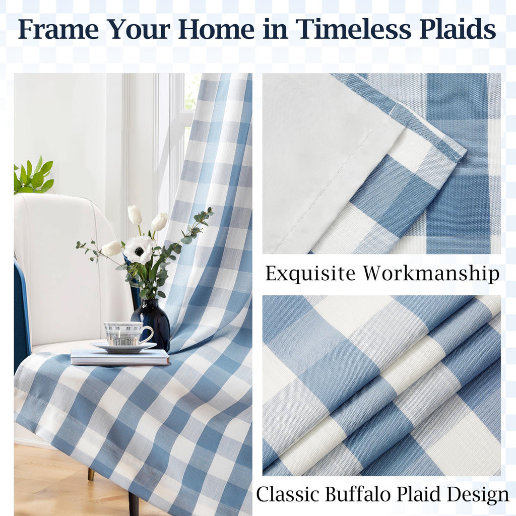 Blue Buffalo Plaid Full Blackout Curtain Panels 84 Inches Length
