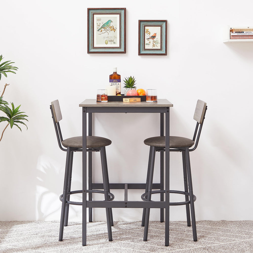 Bar Table and Chairs Set of 2, Small Square Counter Height Pub Table with Upholstered Stools, 3 Piece Dining Tables