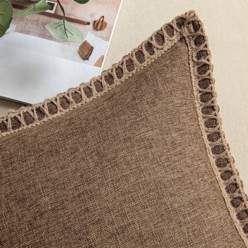 Set of 2 Lumbar Linen Burlap Throw Pillow Covers 12x20 Brown