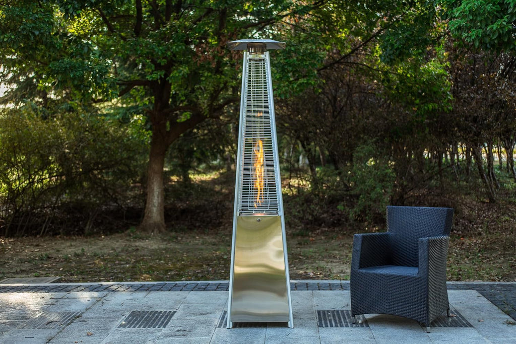 91" Tall Glass Tube Outdoor Patio Heater, 49000BTU, Stainless Steel, Wheels Included, Regulator and Hose Included