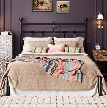 Metal Platform Bed Frame with Victorian Vintage Headboard/Under Bed Storage/No Box Spring Needed/Easy
