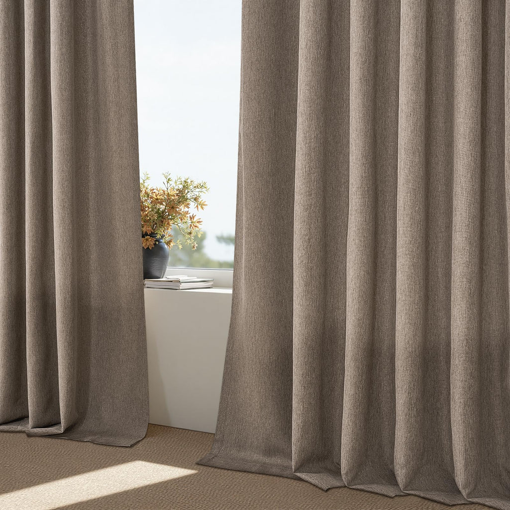 Extra Long 108 Inches Taupe Pinch Pleated Curtains 2 Panels Linen Textured
